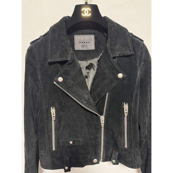 BLANKNYC Suede Moto Jacket Womens Small Black Biker Asymmetrical Zip Belted - Picture 2 of 15